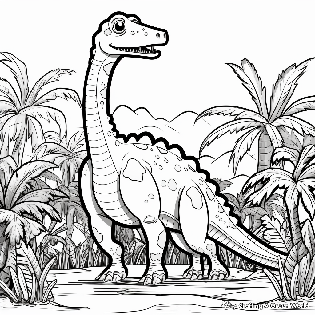 Diplodocus in the Jungle Coloring Pages 1