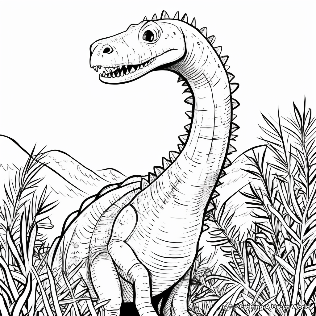 Diplodocus with Cretaceous Plant Life Coloring Pages 1