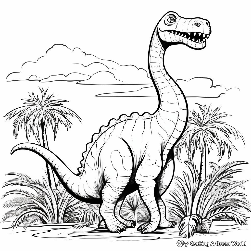 Diplodocus with Cretaceous Plant Life Coloring Pages 4