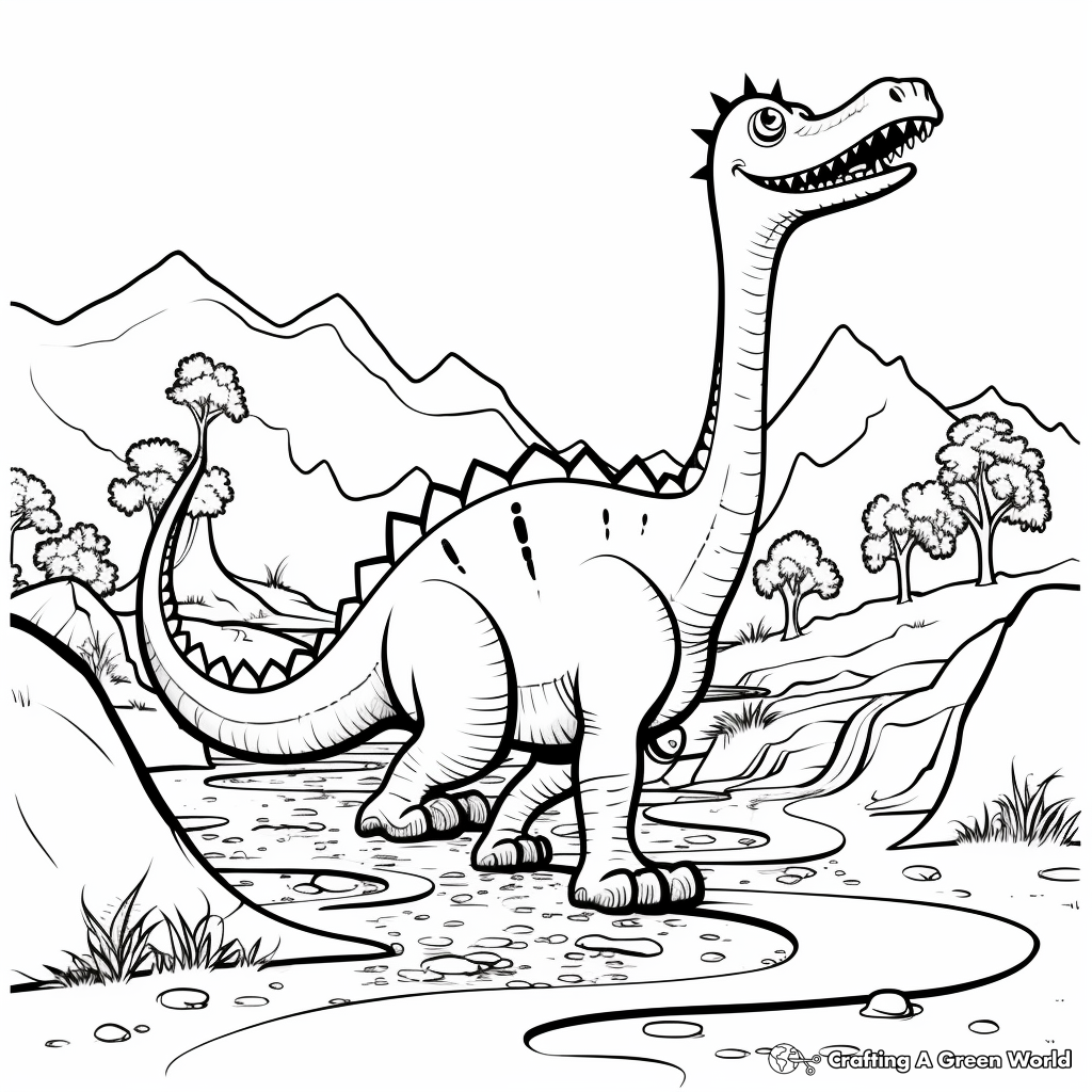 Diplodocus with Dinosaur Footprints Coloring Pages 1