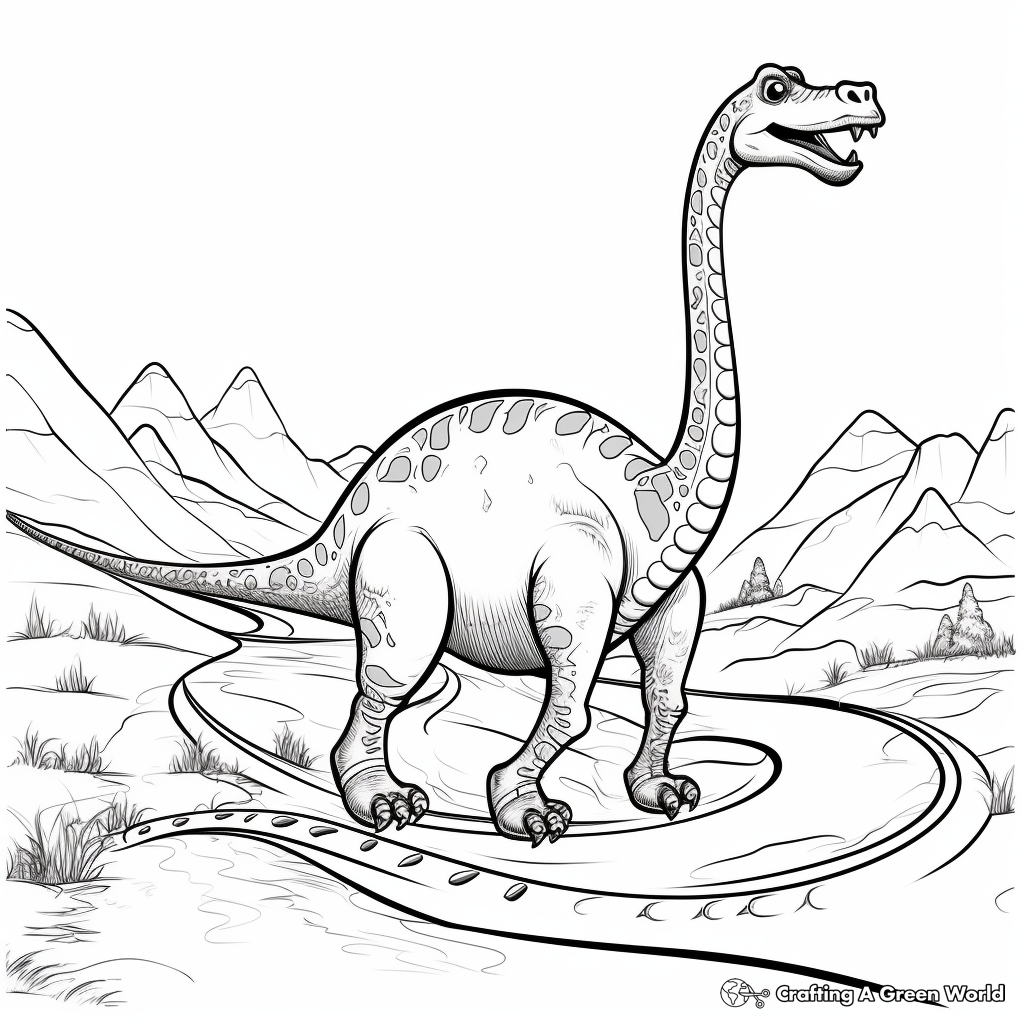 Diplodocus with Dinosaur Footprints Coloring Pages 4