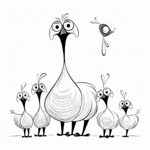 Dodo Bird Family Coloring Pages: Male, Female and Chicks 1
