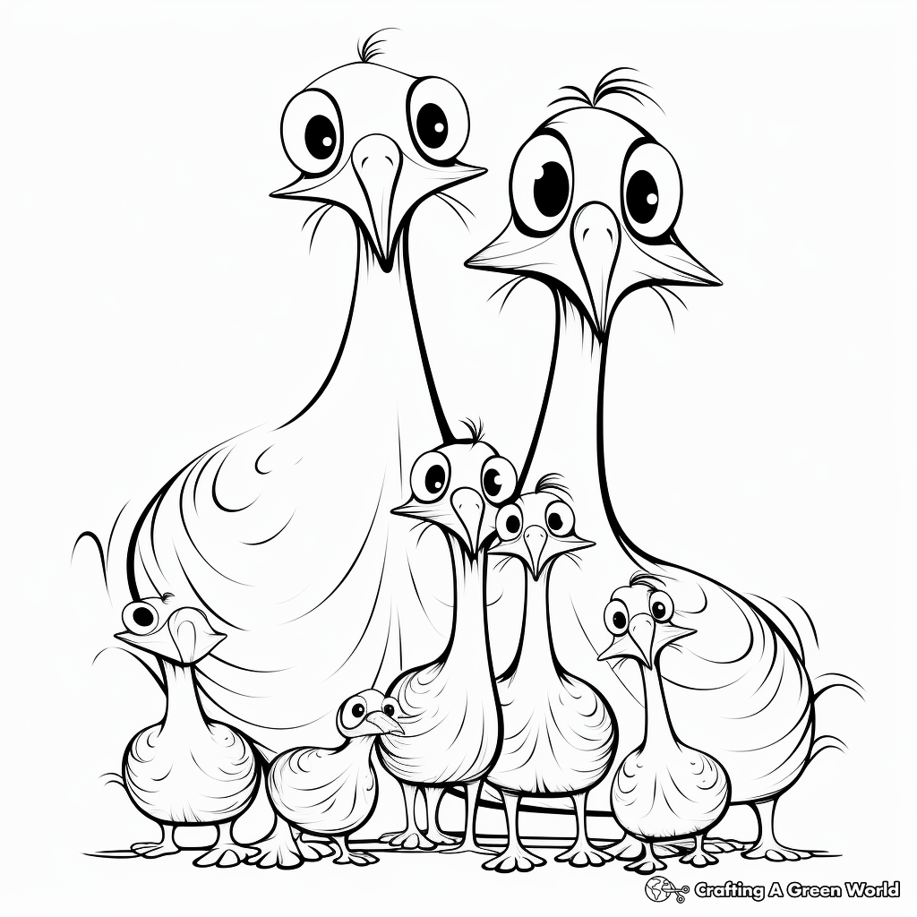 Dodo Bird Family Coloring Pages: Male, Female and Chicks 3