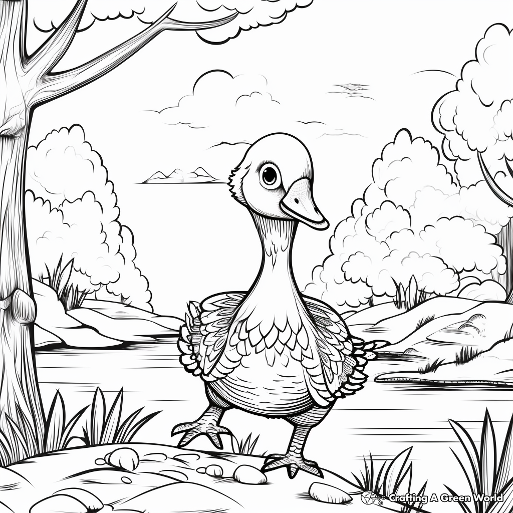 Dodo Bird in its Habitat: Forest-Scene Coloring Pages 4