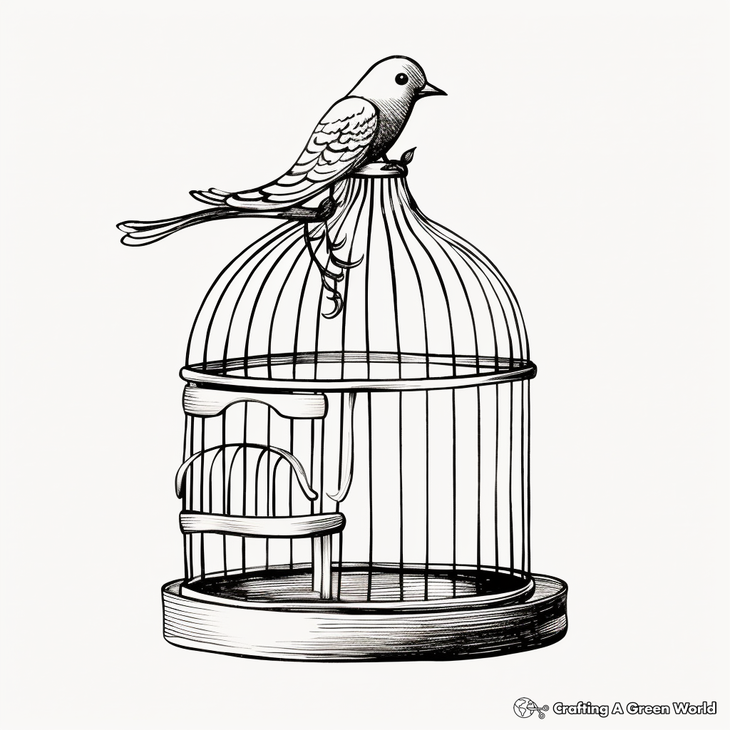 Dove in Vintage Bird Cage Coloring Pages 1
