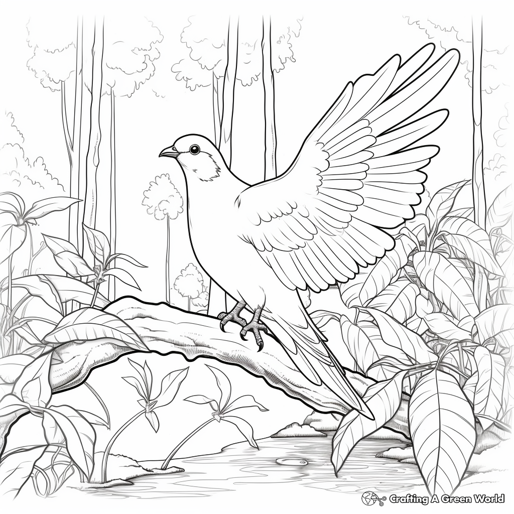 Doves in Nature: Forest-Scene Coloring Pages 1