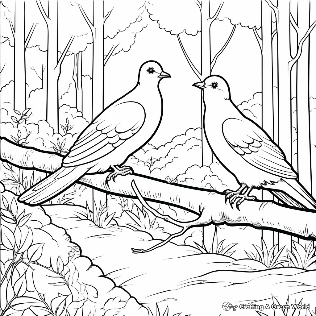 Doves in Nature: Forest-Scene Coloring Pages 2