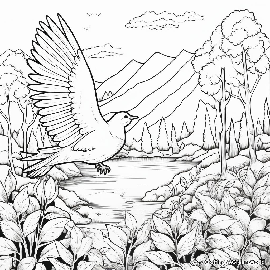 Doves in Nature: Forest-Scene Coloring Pages 3