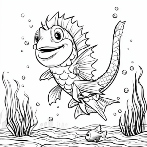 Dragon Fish in the Ocean: Scenic Coloring Sheets 1