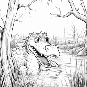 Drama-Filled Alligator Swampscape Coloring Pages 1