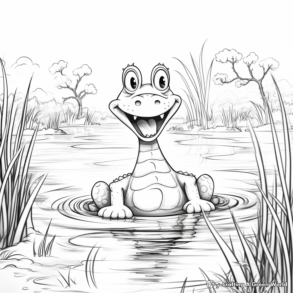 Drama-Filled Alligator Swampscape Coloring Pages 2