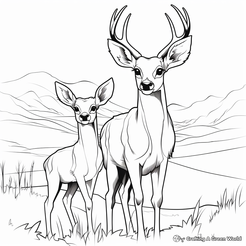Dramatic Browning Buck and Doe During Sunset Coloring Pages 3