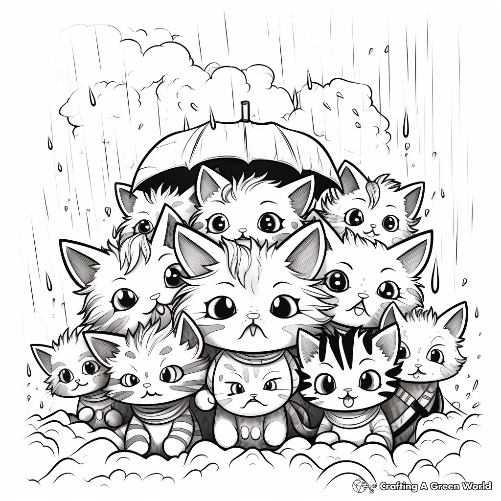 Dramatic Cat Pack in a Thunderstorm Coloring Pages 2