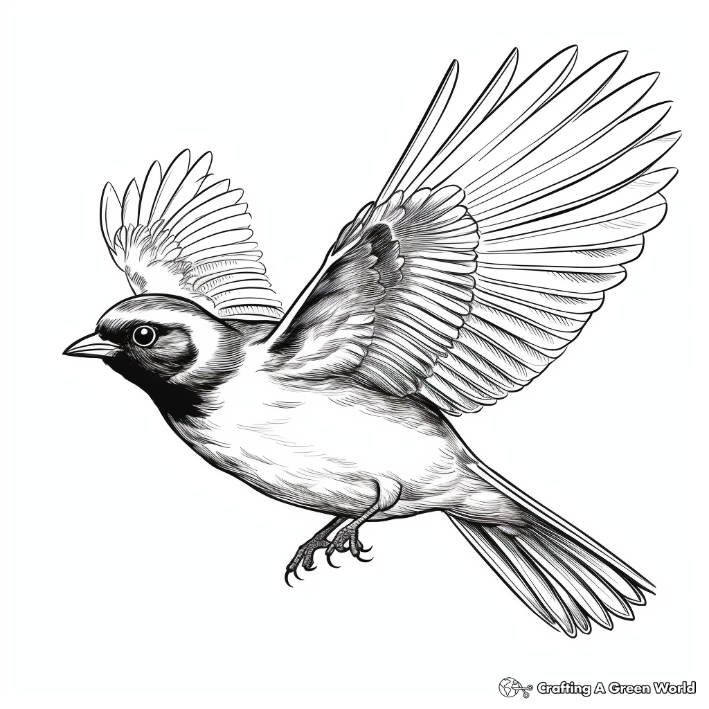 Dramatic Flying Red-Winged Blackbird Coloring Pages 2