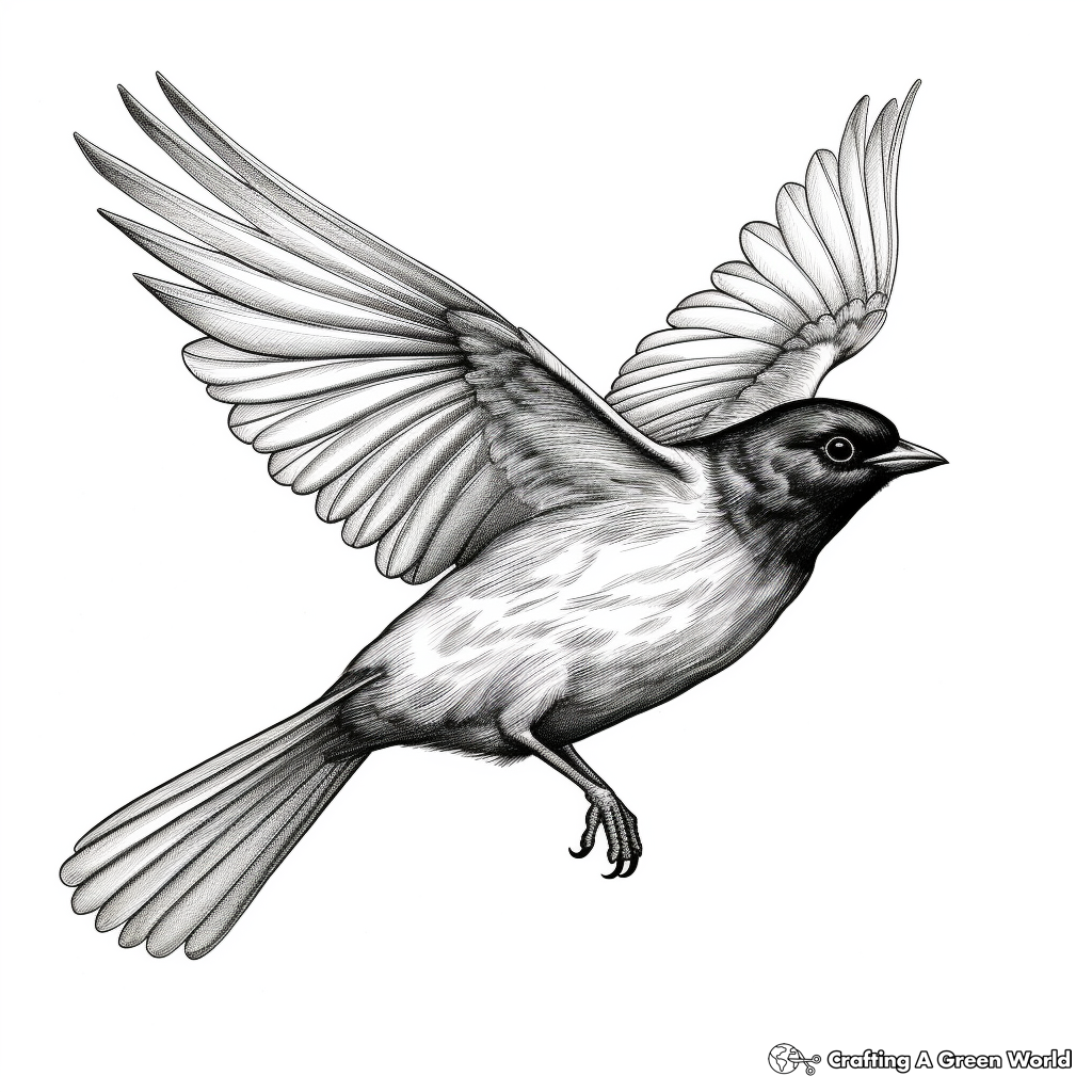 Dramatic Flying Red-Winged Blackbird Coloring Pages 4