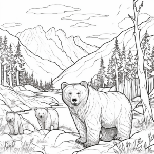 Dramatic Scene: Bears in the Wild Coloring Pages 1