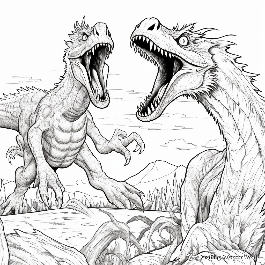 Dramatic Utahraptor Battle Coloring Pages 1