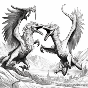 Dramatic Utahraptor Battle Coloring Pages 2