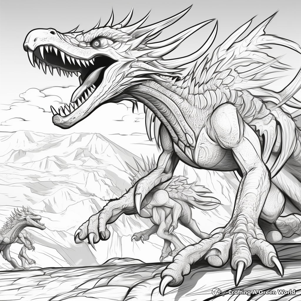 Dramatic Utahraptor Battle Coloring Pages 3