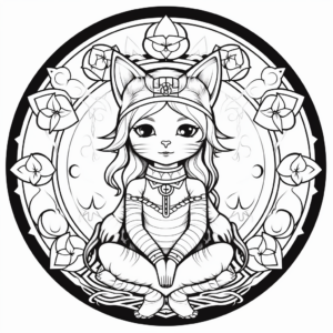Dreamlike Fairy and Cat Mandala Coloring Pages 3