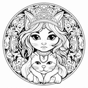 Dreamlike Fairy and Cat Mandala Coloring Pages 4