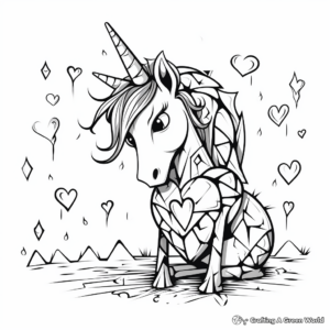Dreamy Broken Heart Unicorn Coloring Pages 1