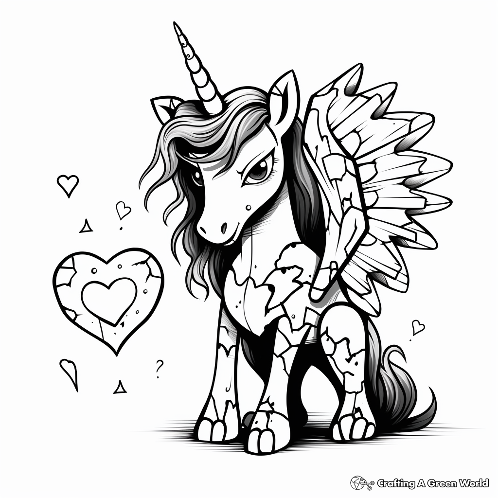 Dreamy Broken Heart Unicorn Coloring Pages 2