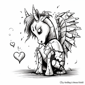 Dreamy Broken Heart Unicorn Coloring Pages 3