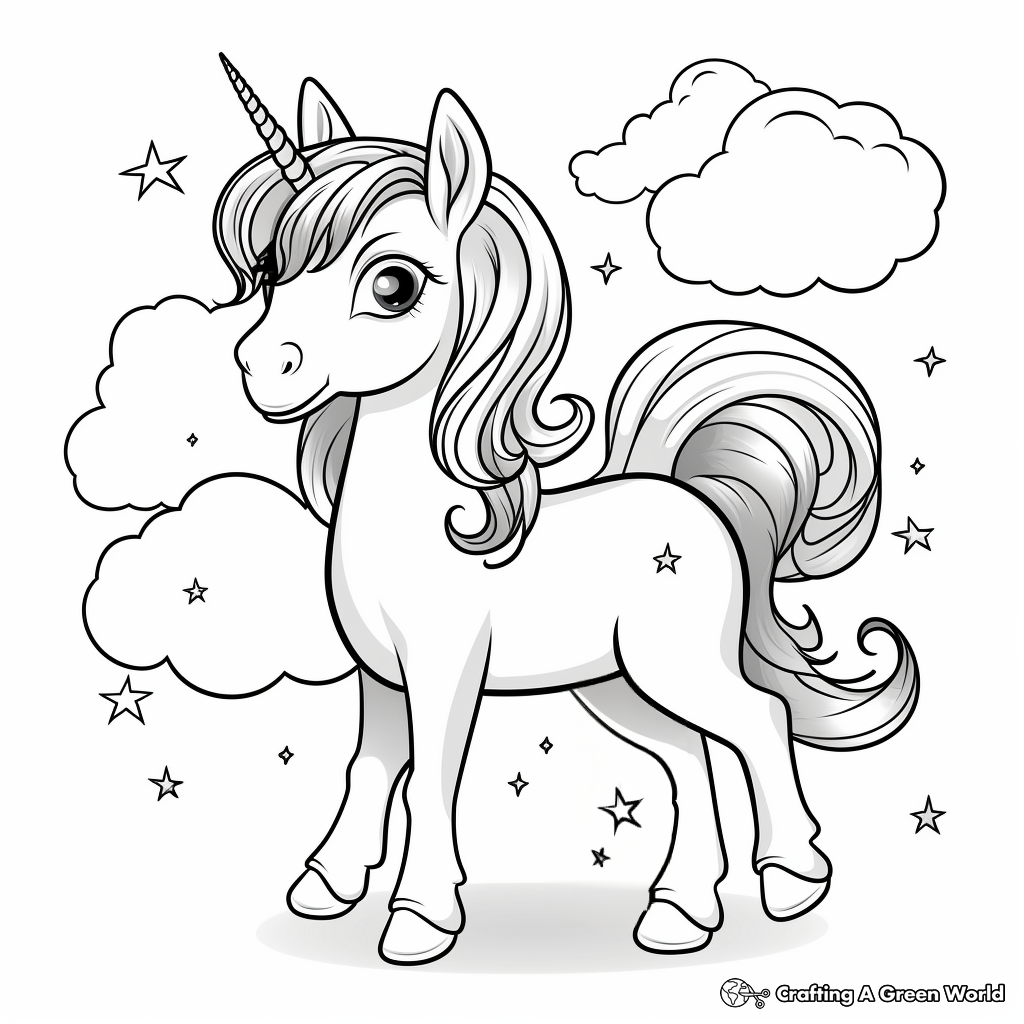 Dreamy Cartoon Unicorn Coloring Pages 1