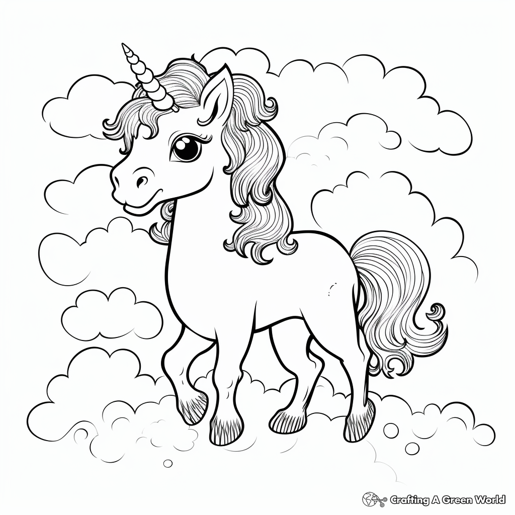 Dreamy Cartoon Unicorn Coloring Pages 2