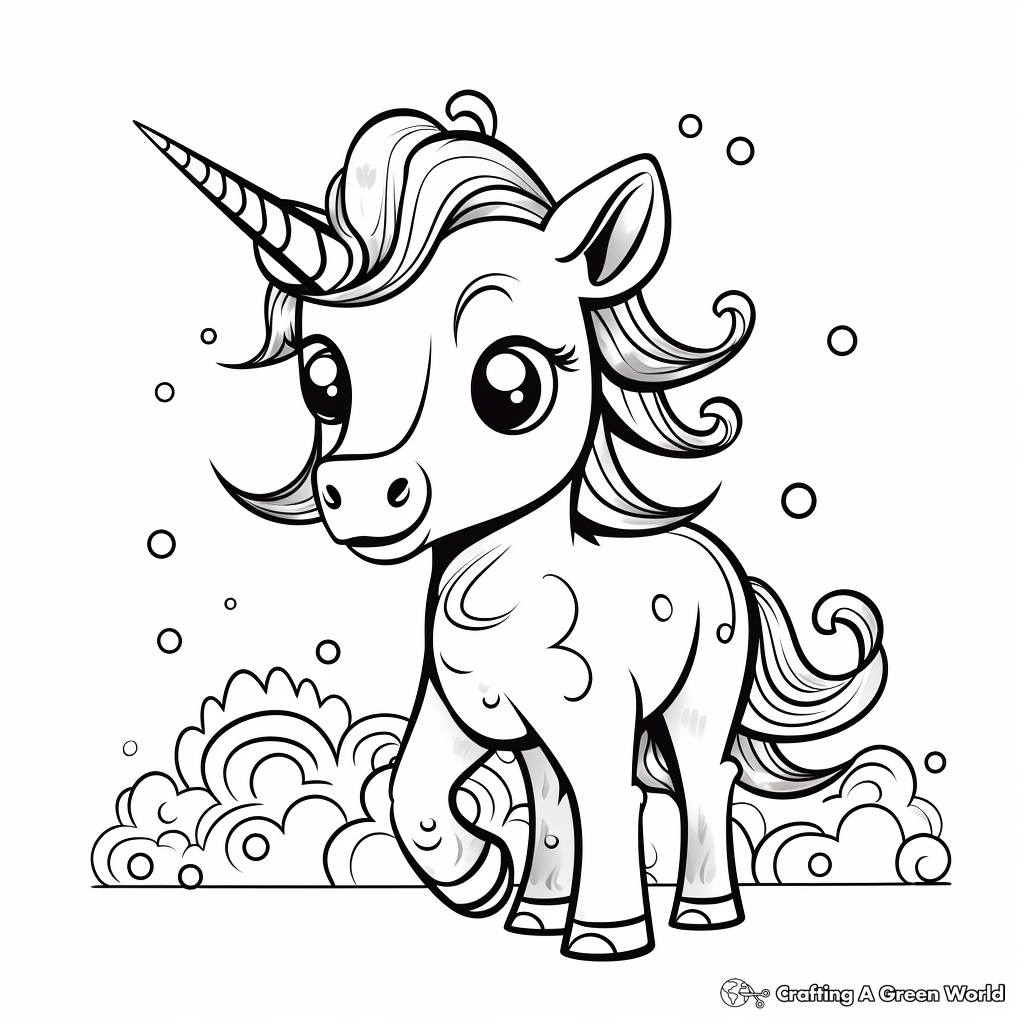 Dreamy Cartoon Unicorn Coloring Pages 3