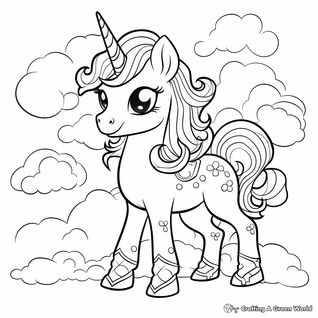 Dreamy Cartoon Unicorn Coloring Pages 4