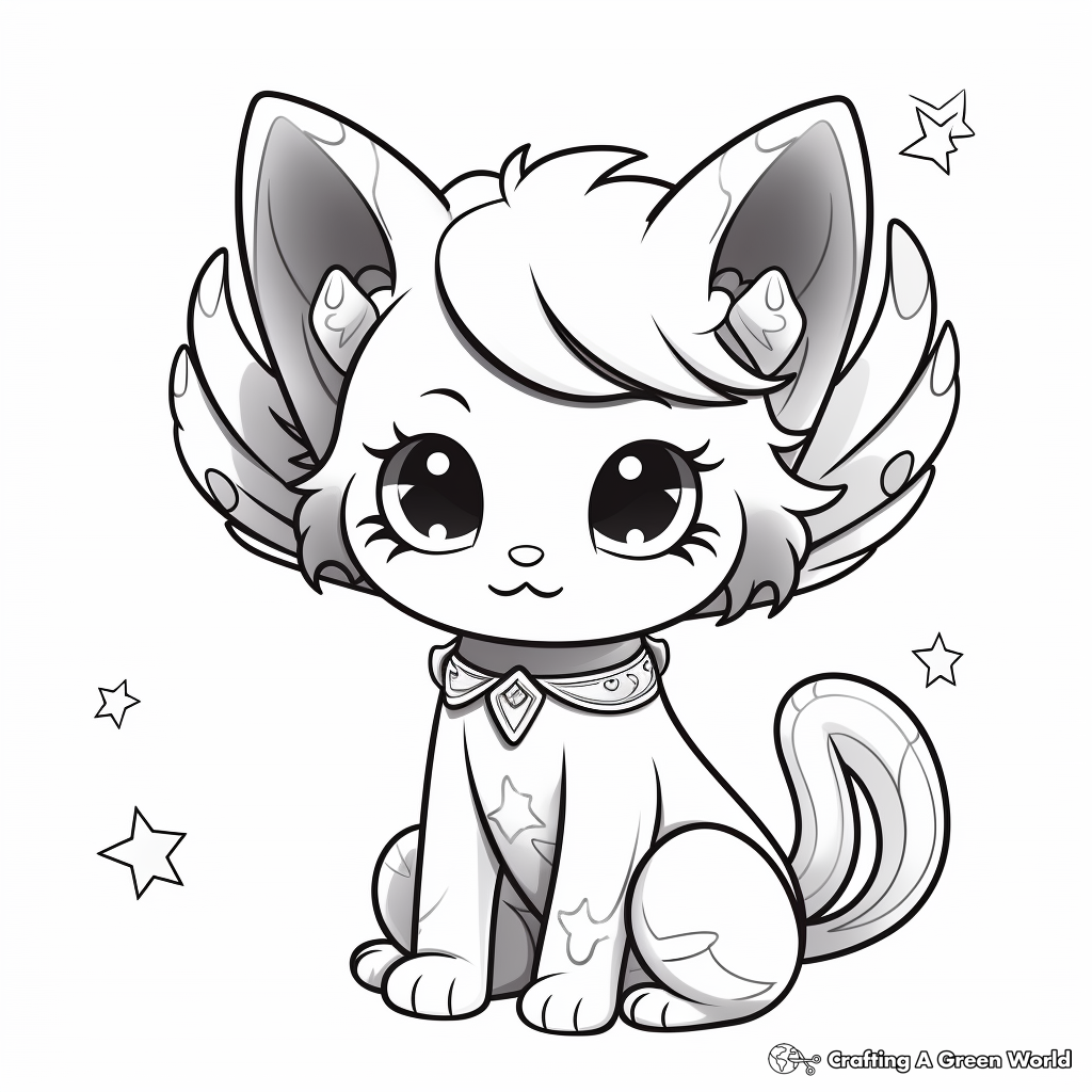 Dreamy Kitty Fairy Sitting on the Moon Coloring Page 2