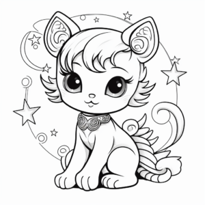 Dreamy Kitty Fairy Sitting on the Moon Coloring Page 3
