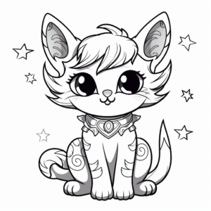 Dreamy Kitty Fairy Sitting on the Moon Coloring Page 4