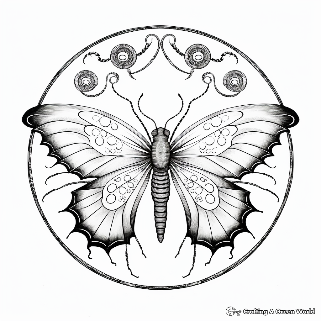 Dreamy Luna Moth Butterfly Mandala Coloring Pages 1