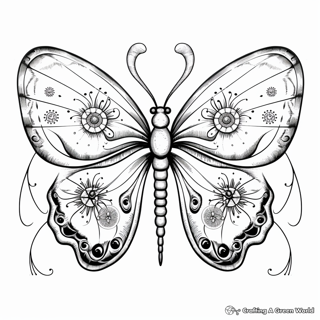 Dreamy Luna Moth Butterfly Mandala Coloring Pages 3