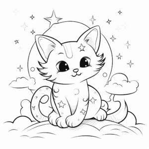 Dreamy Moonlight Cat Coloring Pages 1
