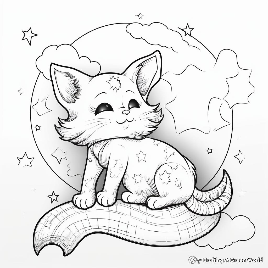Dreamy Moonlight Cat Coloring Pages 3