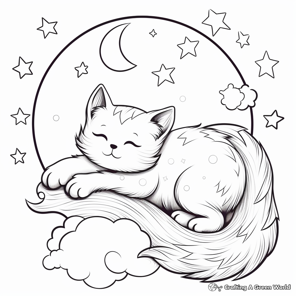 Dreamy Moonlight Cat Coloring Pages 4