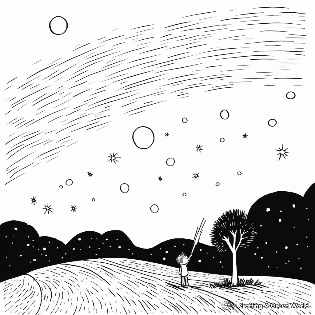 Dreamy Night Sky Shooting Star Coloring Pages 4