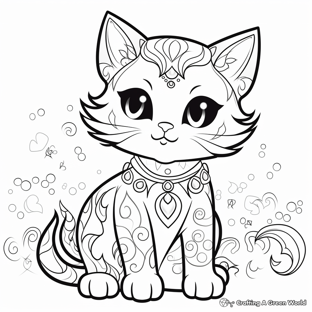 Dreamy Rainbow Cat in Fantasy World Coloring Pages 2