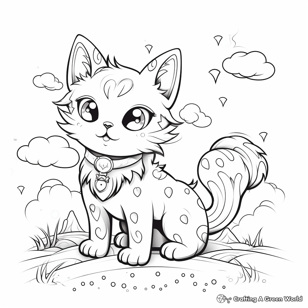 Dreamy Rainbow Cat in Fantasy World Coloring Pages 3