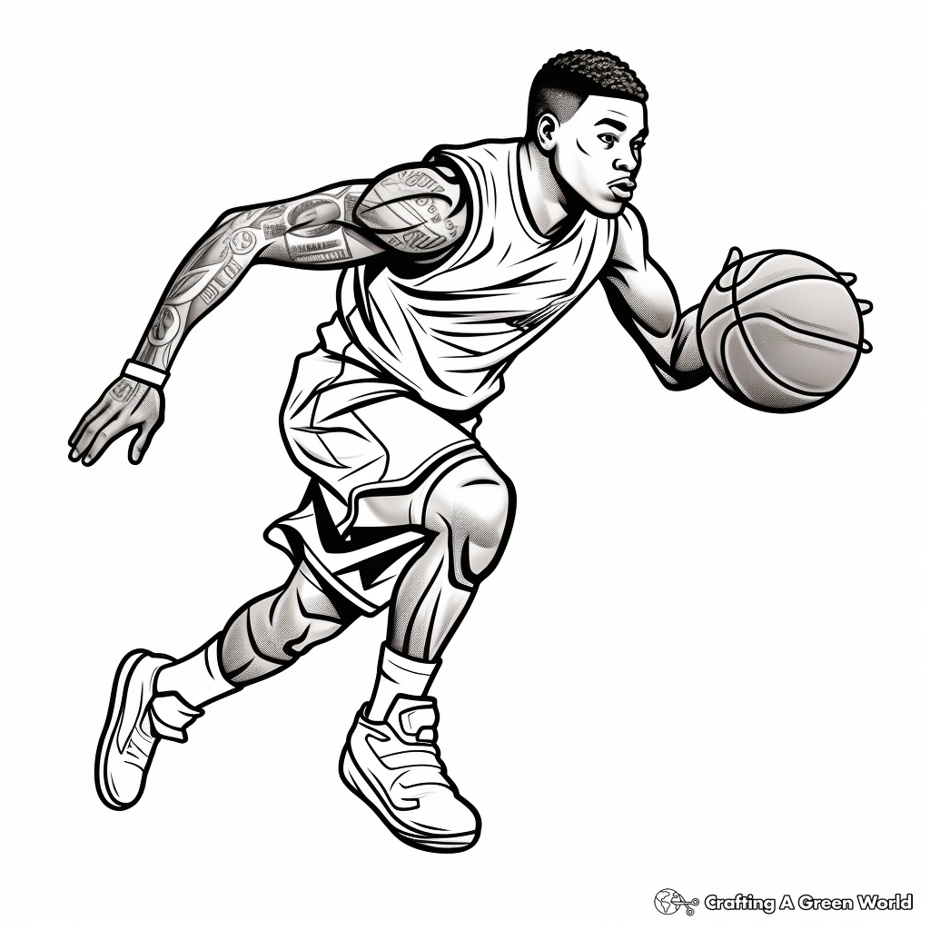 Dynamic Basketball Player in Action Coloring Pages 4