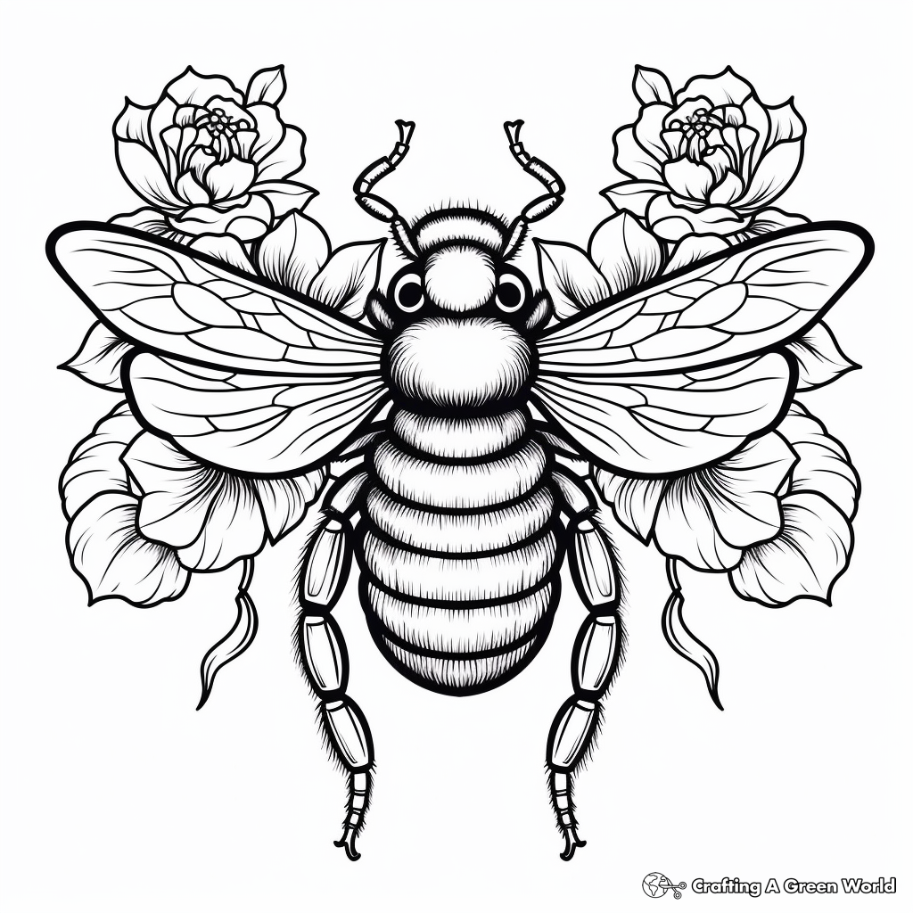 Dynamic Bumblebee and Rose Coloring Pages 4