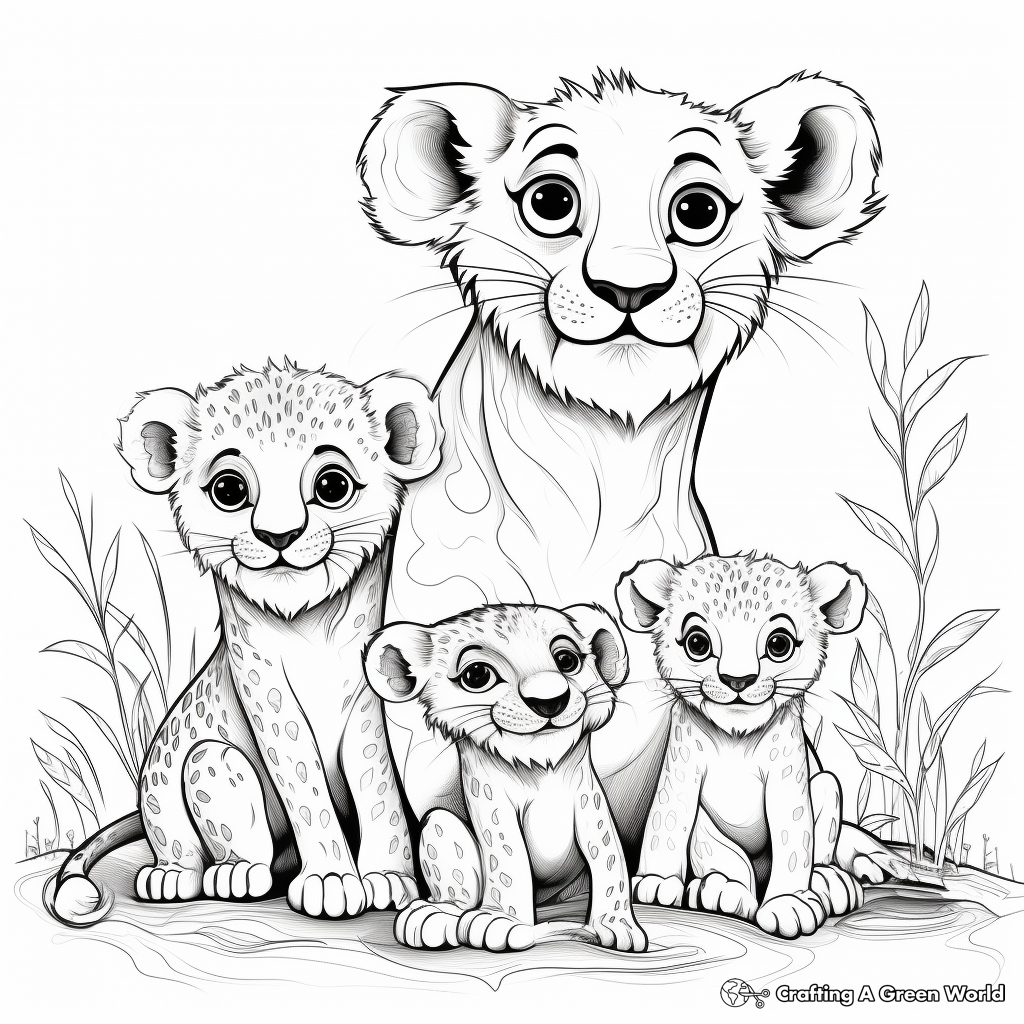 Dynamic Cheetah Family Coloring Pages 2