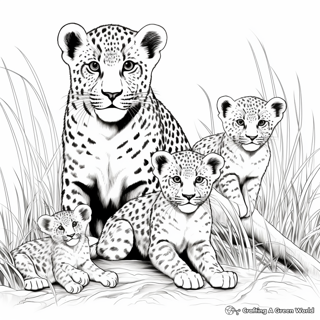 Dynamic Cheetah Family Coloring Pages 3