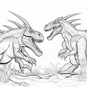 Dynamic Dinosaur Duel: Spinosaurus vs. T-Rex Coloring Pages 1