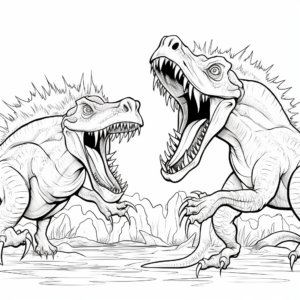 Dynamic Dinosaur Duel: Spinosaurus vs. T-Rex Coloring Pages 2