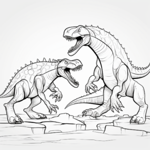Dynamic Dinosaur Duel: Spinosaurus vs. T-Rex Coloring Pages 4
